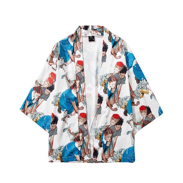

harajuku kimono cardigan 2019 fashion lovers individuality print outerwear men loose jacket yukata loose fit summer blouse, Black;brown