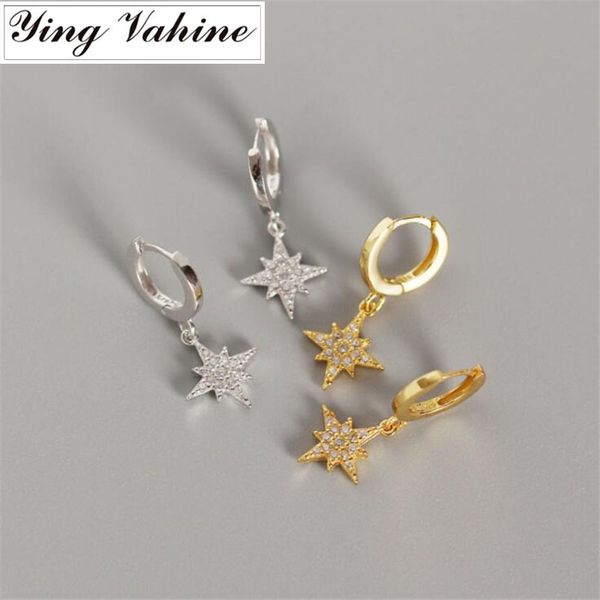 

ying vahine new delicate small star earring 100% 925 sterling silver shining zircon stars pendant stud earrings for women, Golden