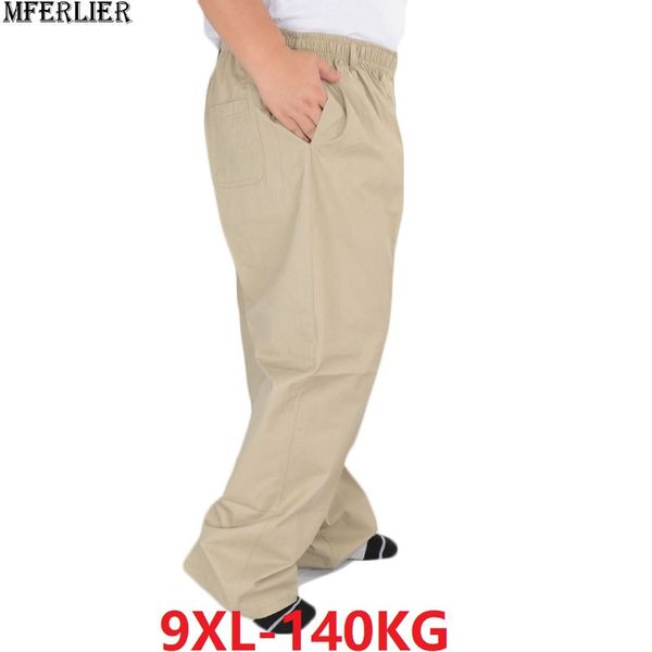 

summer men casual loose pants plus size big 6xl 7xl 8xl 9xl cotton breathable khaki stretch pants straight trousers 140kg 46 48, Black