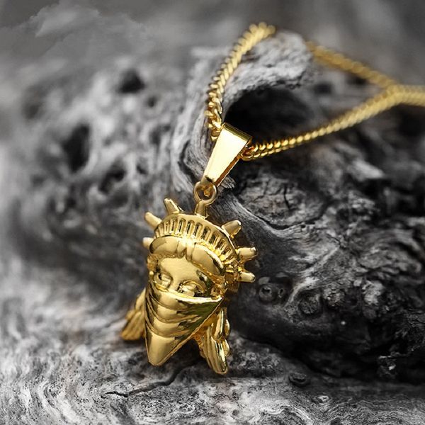 

mens fashion jewelry charm gold plated small pendant necklace masked goddess of om hip hop punk rock rap men gift, Silver