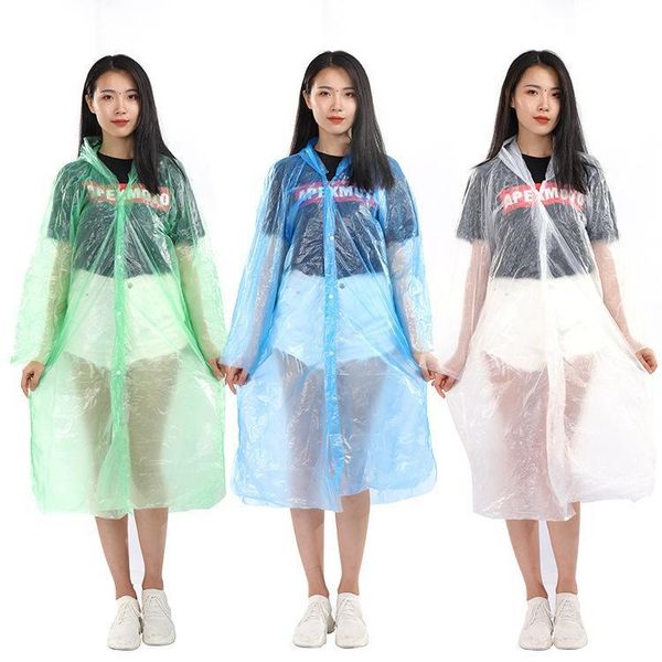 

pe disposable raincoat outdoor travel sport tourism riding drifting waterproof poncho for solid button rainwear ffa3970