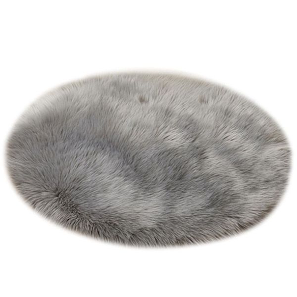 

fake sheepskin woolen rug 45x45cm imitation fleece fluffy carpet soft longhair decorative chair cushion canape matte (round gray
