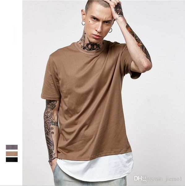 

new fashion quality mens longline t shirt high street false 2 pieces oversize t shirts for men, White;black
