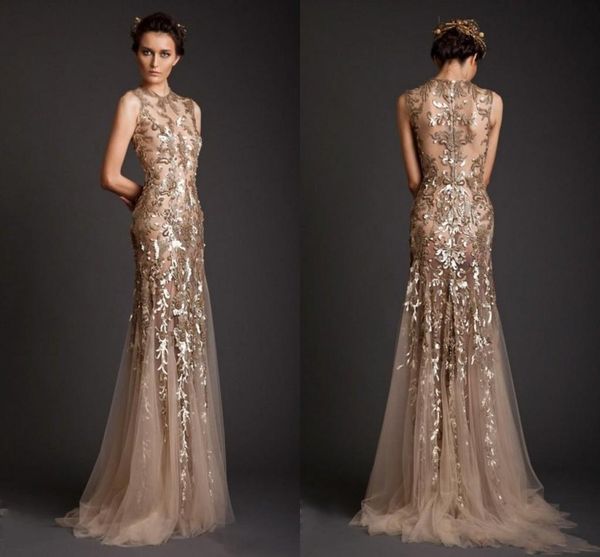 

evening dresses gold mermaid shape tulle sheer see through appliques prom dress emboridery long formal dubai gowns, Black;red