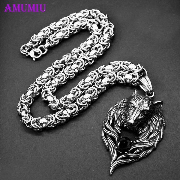 

amumiu men wolf head necklace for men women pendant chain biker cool jewelry animal charm wholesale vintage punk gift p073, Silver