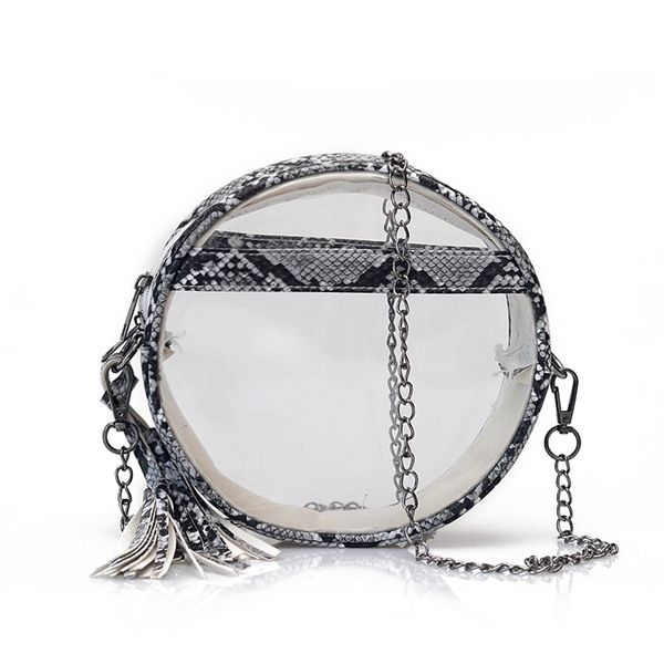 

women round transparent shoulder bag casual pvc jelly messenger bags serpentine chain crossbody bag lady circular purses #t1g