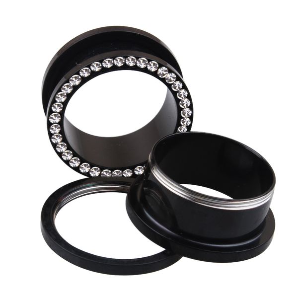 

2 pcs full crystal inset ear tunnel stainless steel plugs and gauges fashion body piercing ear expander reamer size 3mm-20mm, Slivery;golden