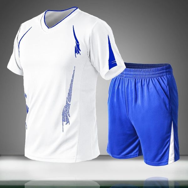 

2019 new casual men sets summer solid sports suit two piece t shirts+shorts men's sportswear jogger slim fit tracksuit quick dry, Gray