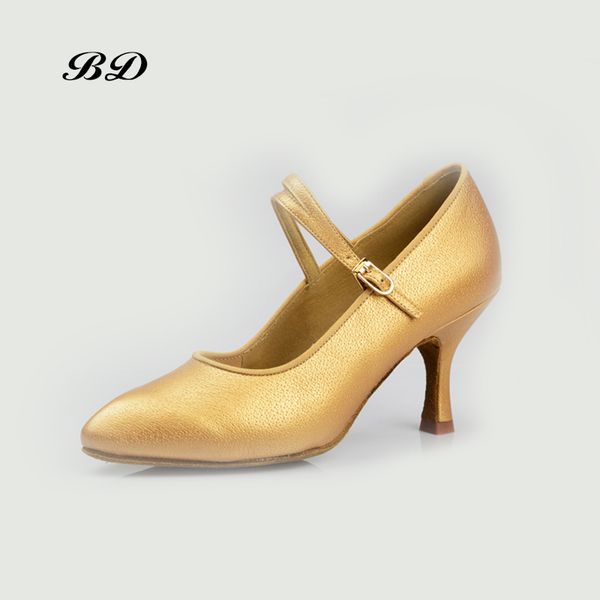 

dance shoes authentic bd 119 modern dancing shoe medium high heel square sance genuine leather custom made heel 7.5 cm