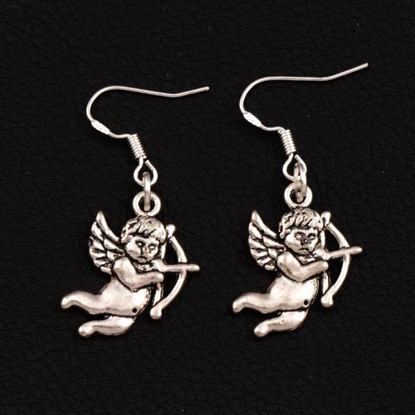 

cupid angel earrings 925 silver fish ear hook 30pairs/lot antique silver chandelier e107 38.2x15.8mm