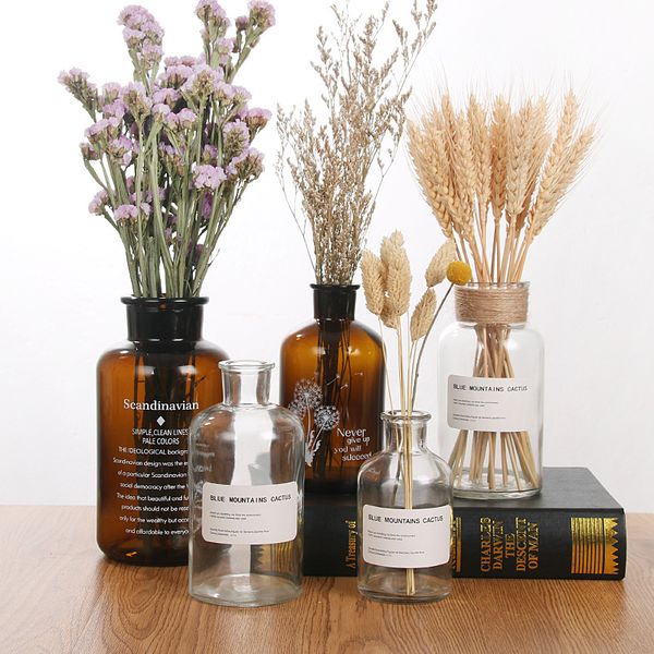 

nordic 20 kinds ins wind glass reagent vase hydroponic dried flower small vase living room decoration with rope and sticker