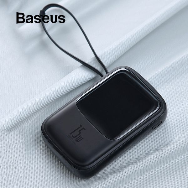 

baseus mini 10000mah power bank with cable digital display 3a quick charge for iphone external battery powerbank for samsung