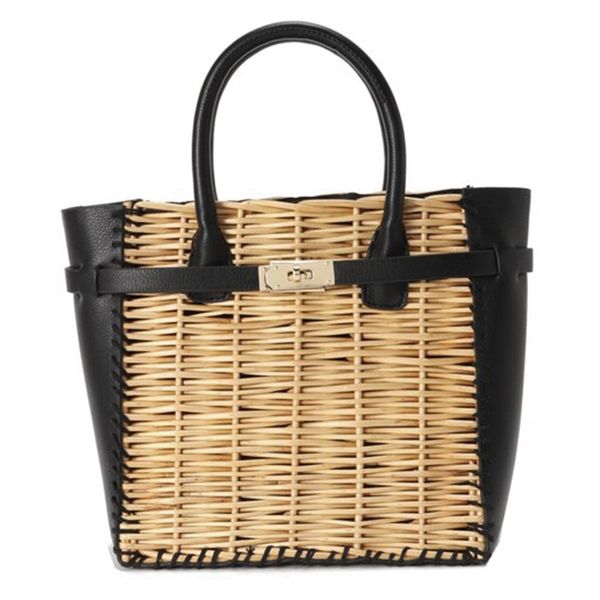 

new black pu straw bag natural rattan shoulder bag beach handbags weaving handmade crossbody