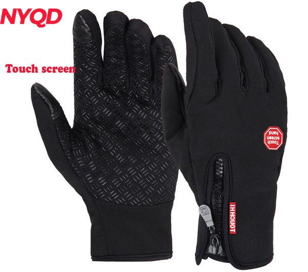 

winter cycling motorcycle gloves thermal warm windproof full finger bike gloves anti-slip touch screen bicycle men women, Black