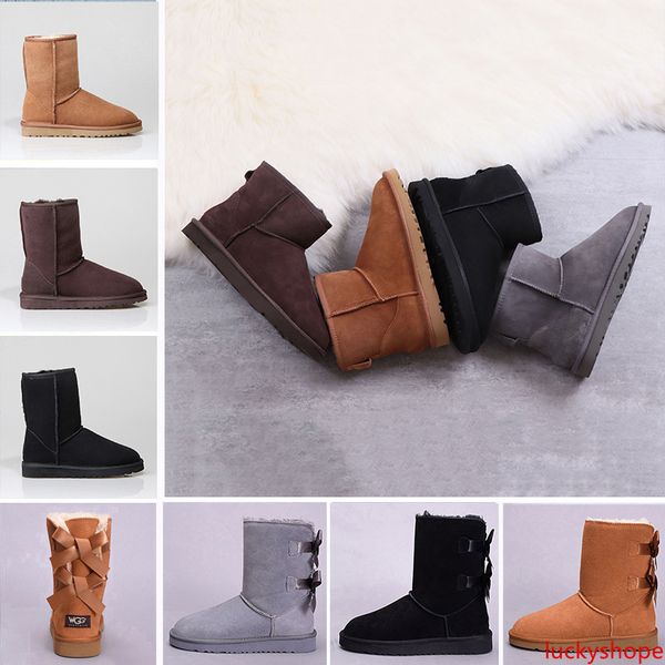 

new snow winter wgg leather women australia classic kneel half boots ankle boots black grey chestnut navy blue red womens girl boots 36-41