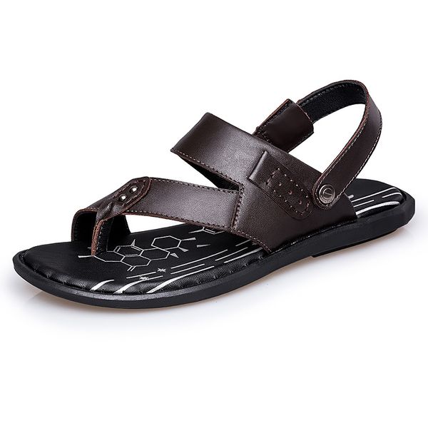 

large size men fashion thong sandals cow leather beach sandal outdoor flats summer shoes sandale homme flip flop man slippers, Black