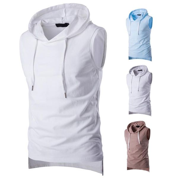 

2017 летние повседневные мужские твердые рукавов спортивные хлопчатобумажные футболки с капюшоном майка толстовки тройник мужчины бодибилдин, White;black