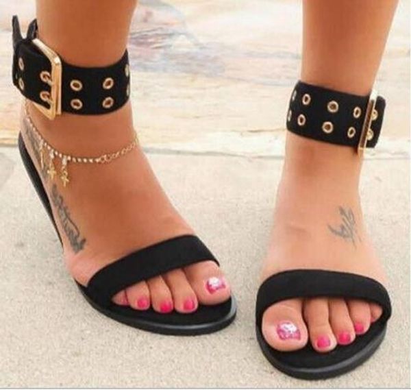 

summer new college wind casual flat open toe student sandals foreign trade large size cross mirror female sandals, Black