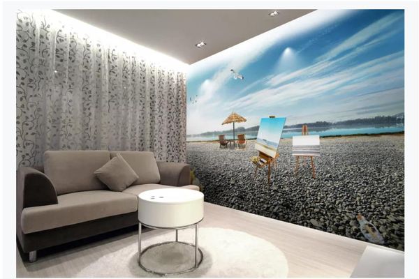 3D personalizzato grande foto murale carta da parati HD enorme cielo blu nuvole bianche 3D spiaggia paesaggio marino sfondo murale carta da parati per pareti 3d