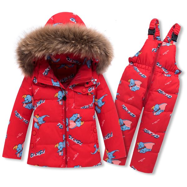 

children's winter warm suit boy cartoon pattern ski down jacket girls windproof thick coat + down pants baby jacket suit, Blue;gray