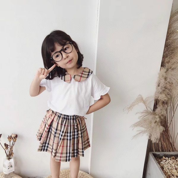 

children deisnger clothing suits girls summer luxury two piece sets 2020 kids girl fashion t-shirts + skirts dress sets sell, White