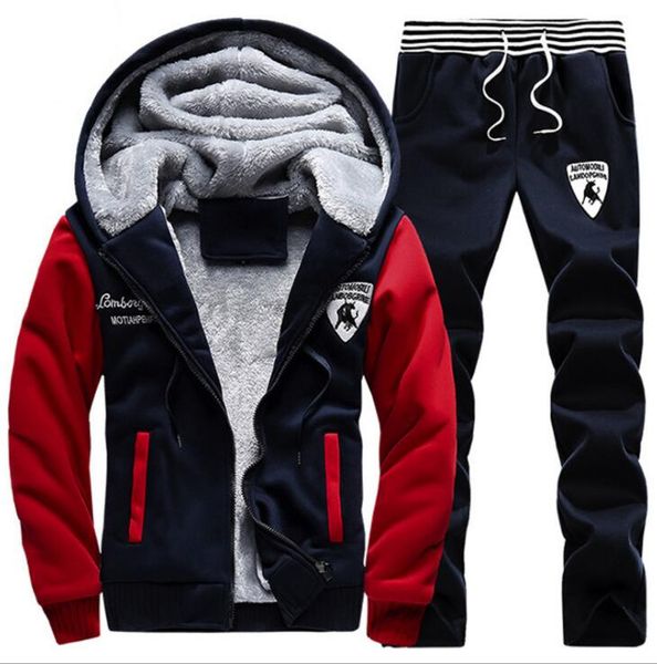 

Winter Men Thick Designer Hooded Tracksuits Sports Jackets Pants 2pcs Clothing Sets Outfits Hooded Jacket Coats