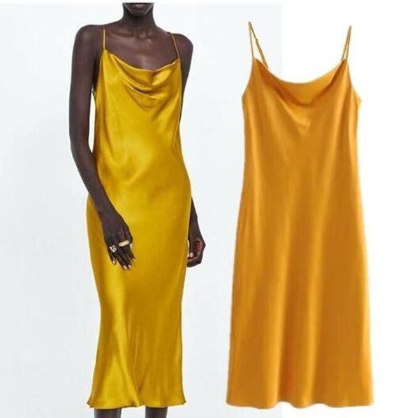 

2019 new year party dress women yellow color strappy long dress cowl neck cocktail satin dresses, Black;gray