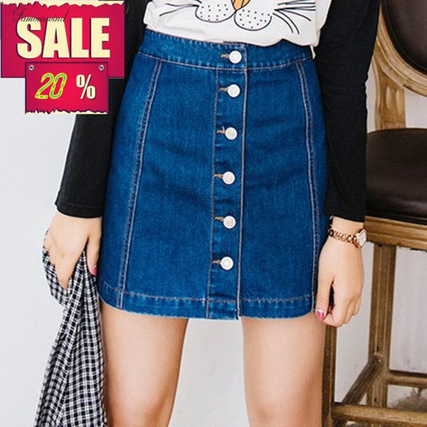 

лето 2019 юбка sexy женщин кнопка линия карандаш джинсы передний vintage высокая талия denim юбка дамы falda юп, Black