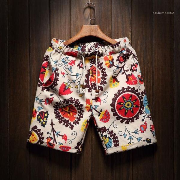 

various options comfortable breathable mens pants floral fashion loose mens shorts new casual beach pants drawstring, White;black