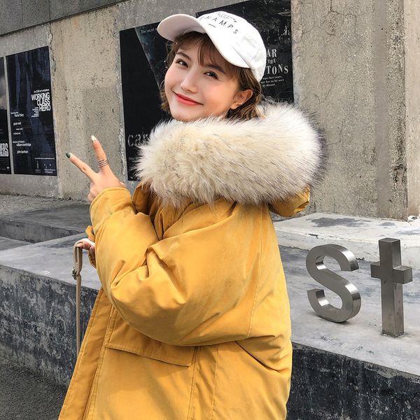 

parka women winter coats 2019 new long hooded coat fur collar thicken warm jacket double pocket sweet loose outerwear female, Black