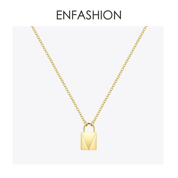 

enfashion cute lock choker necklace women gold color stainless steel geometric femme pendant necklaces fashion jewelry p193038, Silver