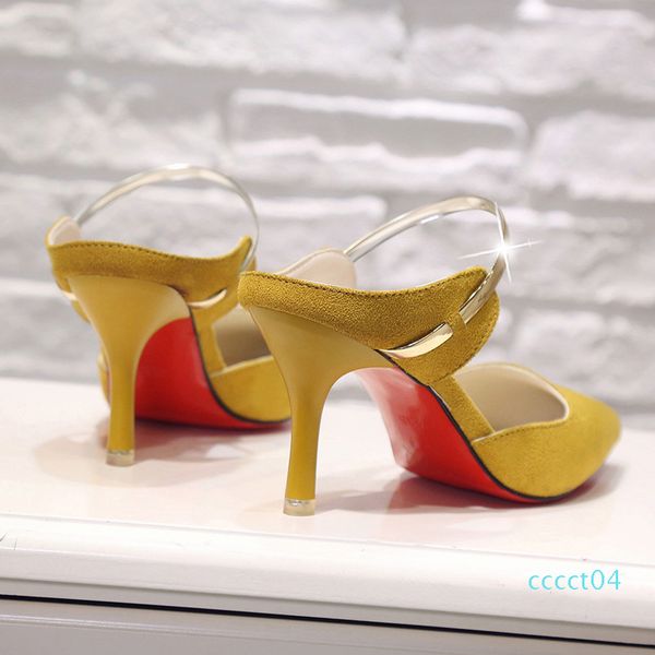 

women shoes yellow suede high heels pointed toe slingbacks thick high heel pumps autumn lady party women heels ct04, Black