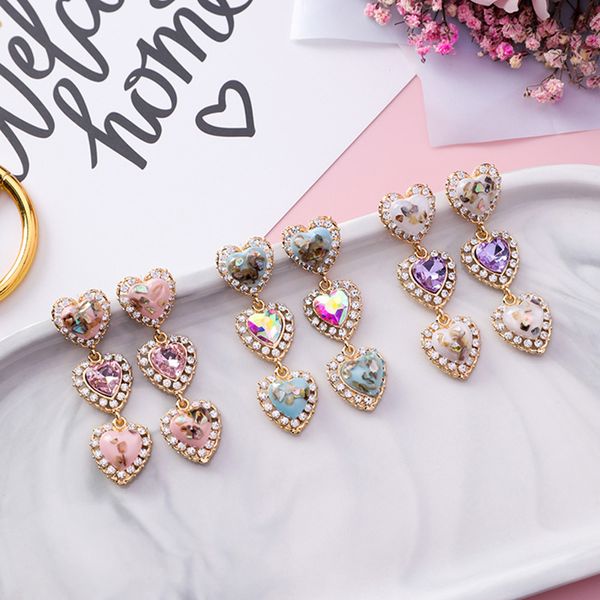 

mengjiqiao 2019 new colorful shell love heart crystal long pendientes mujer moda statement rhinestone drop earrings for, Silver