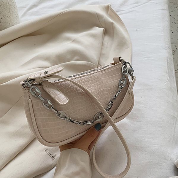 

fashion crocodile pattern baguette bags for women 2020 pu leather chain small shoulder bag hobo purses lady travel bag