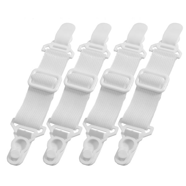 

4 x white plastic adjustable sheet grippers bedclothes clips