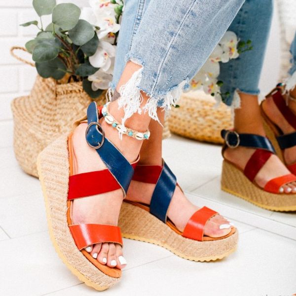 

2020 summer sandals casual wedges shoes woman vintage leather buckle strap ankle shoes gladiator sandalias mujer sapato feminino, Black