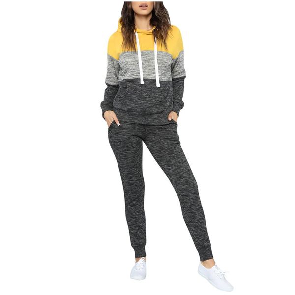 

two pieces sport running suit autumn and winter women's fleece color matching hooded sweatshirt and sweatpants set for ladies, Black;blue