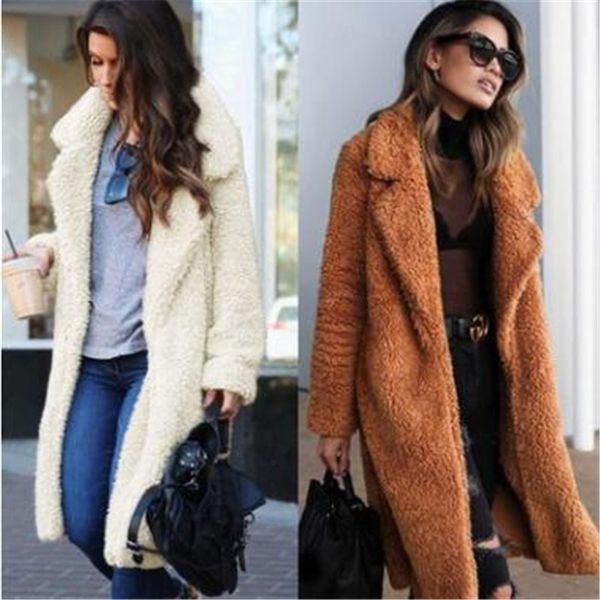 

2019 new product autumn winter warm faux fur coats new lapel large size women long sleeve lamb fur coats teddy bear coat 1938, Black