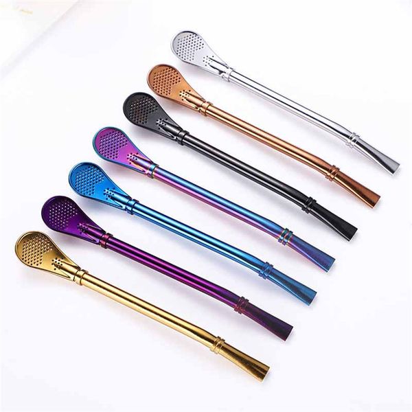

colorful filter spoon bombilla straw stainless steel 304 yerba mate tea drink straw spoon 15.5cm