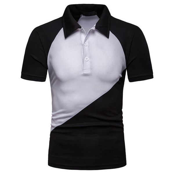 

Patchwork Contrast Color Mens Polos Summer Lapel Neck Short Sleeve Mens Tees Casual Teenagers Mens Tops