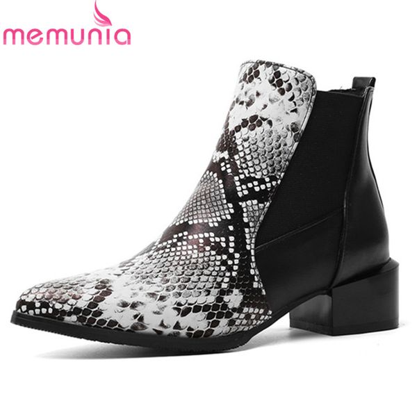 

memunia 2020 big size 47 ankle boots for women snake pointed toe low heels dress shoes fashion simple boots female, Black
