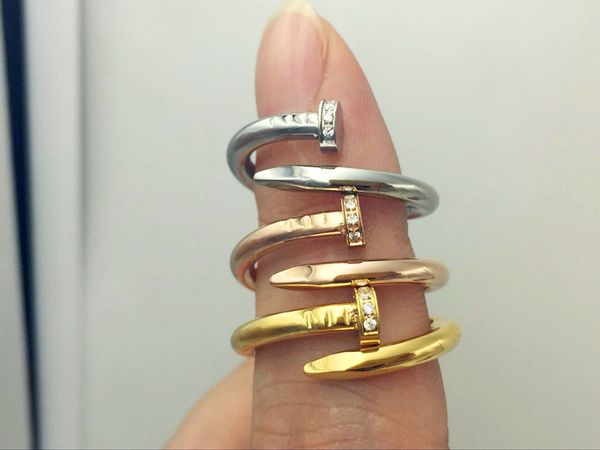 

stainless steel gold silver rose gold nail ring with diamonds lovers band rings for women and men couple rings luxury jewelry