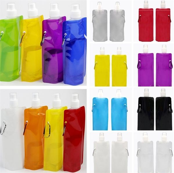 

portable folding water bag pure color outdoor sport supplies camping mountaineering hiking motion drinking kettle 4816