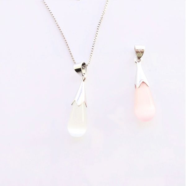 

beutiful pendant necklace stone opal apple water drip pendant white purple colour brass chain imitation rhodium plated confirmed color, Silver