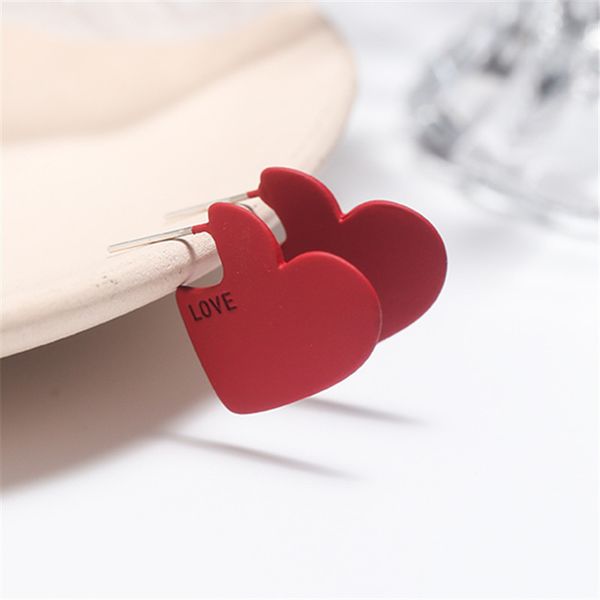 

simple heart shape earrings women personality temperament red letters earrings female minimalist style jewelry making, Silver