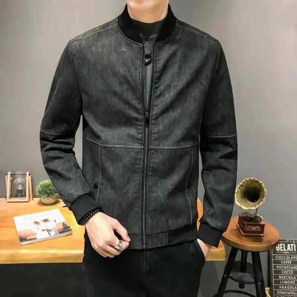 

fall 2019 men leisure garment wash water vintage baseball frosted pu leather, Black