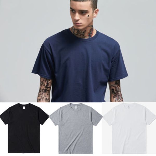 

men's round neck sport t-shirt 2018 new short sleeve solid color fitness joggers workout running t-shirts, Black;blue