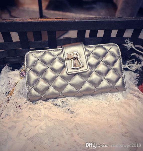 

wholesale fashion brand handbag all-match long tassel purse classic lozenge woman long wallet trend seventy percent off leather hand purse, Red;black