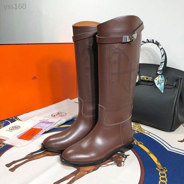 

2019 autumn and winter new women's calfskin boots flat bottom with and knees vintage high boots martin women's boots, Black