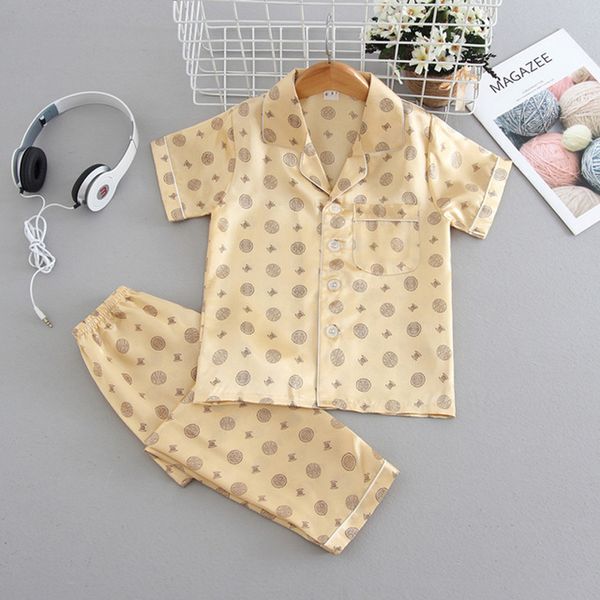 

lovely boy с короткими рукавами с длинными штанами пижамы set 2pcs sleep set девушки повседневная шелковистая атласная пижама отложным ворот, Black;brown